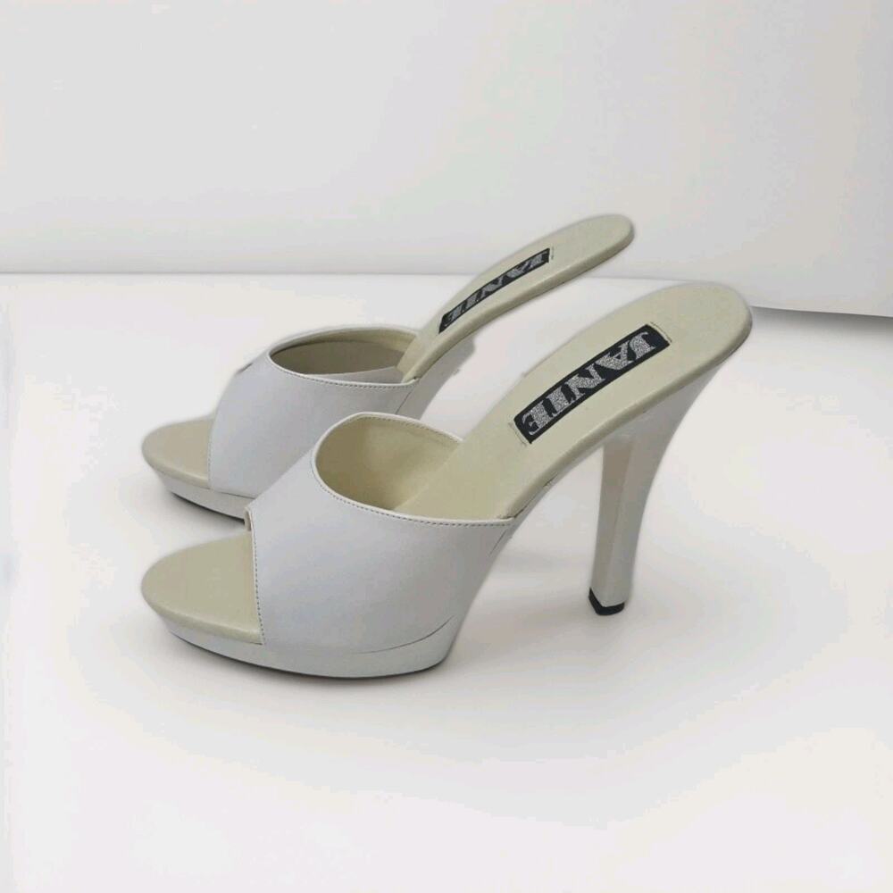 Womens Open Toe White 6" High Heels Size 10 Platform Mules Dress Shoes